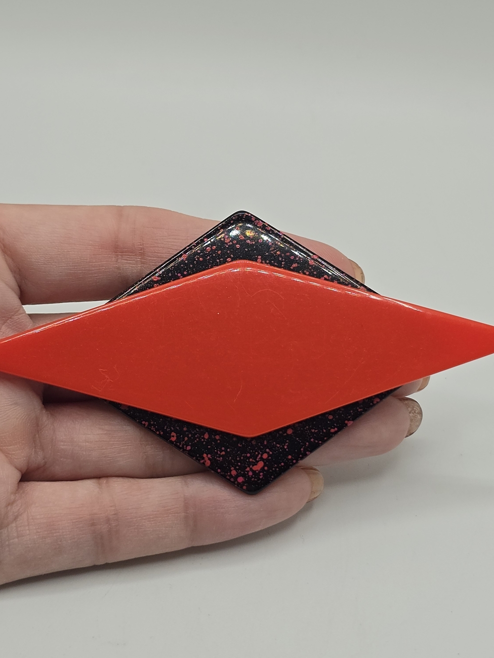 Geometric Brooch Red & Black Acrylic Atomic Modernist Statement Vintage 4.25"